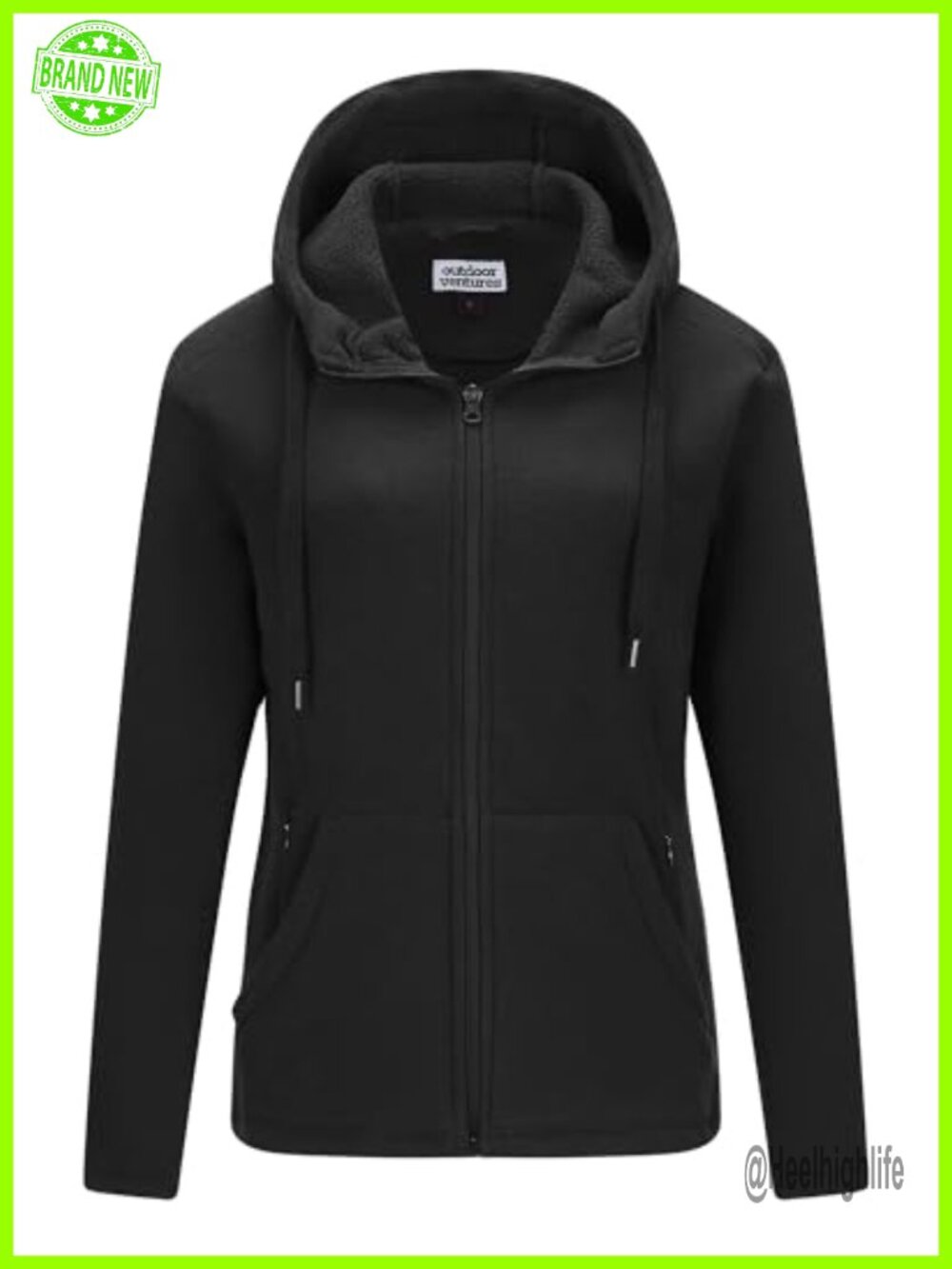 Women's Hooded Polar Fleece Jacket Zip Up 6 Pockets